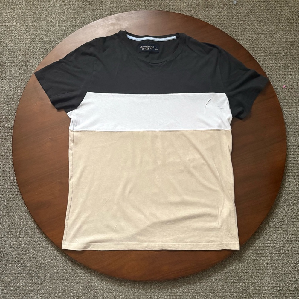 Abercrombie & Fitch Tee Relaxed Fit Striped Men's Large Beige Black
